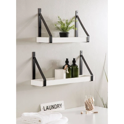 (Set Of 2) 5" X 10" Sudbury Wood And Metal Wall Shelf Set White/Black - Kate & Laurel All Things Decor - Image 5