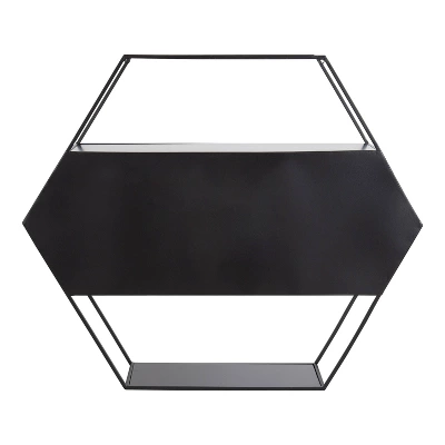 28" X 24" Lintz Hexagon Decorative Wall Mirror Shelf Black - Kate & Laurel All Things Decor - Image 3