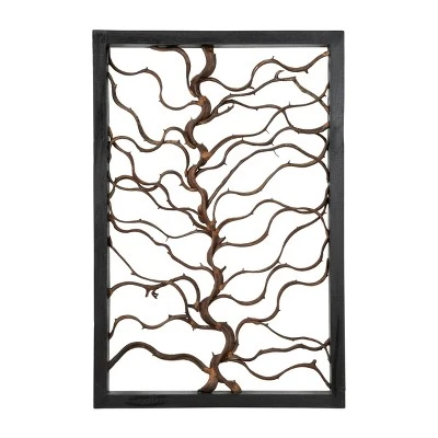 Wood Tree Branch Wall Decor With Black Frame Brown - Olivia & May - Image 3