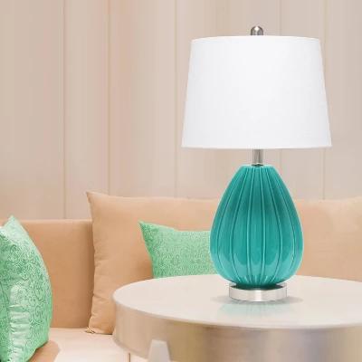Pleated Table Lamp With Fabric Shade Teal - Lalia Home - Image 3