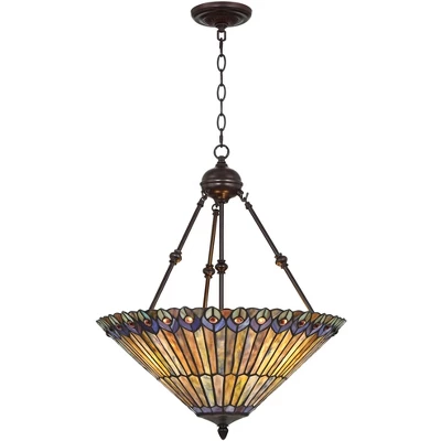 Robert Louis Tiffany Bronze Pendant Chandelier 20" Wide Rustic Peacock Stained Art Glass 3-Light Fixture For Dining Room House Kitchen Island Entryway - Image 7