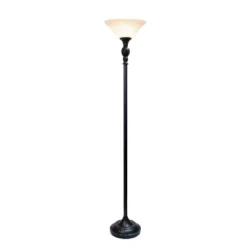 1-Light Classic Torchiere Floor Lamp With Marbleized Glass Shade Restoration Bronze - Lalia Home