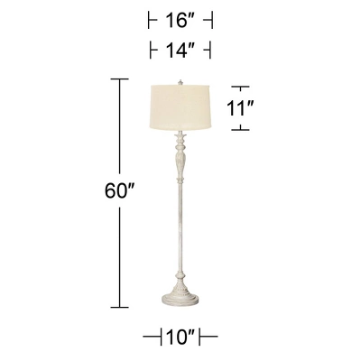360 Lighting Vintage Shabby Chic Floor Lamp 60" Tall Antique White Washed Cream Burlap Drum Shade For Living Room Reading Bedroom Office - Image 2