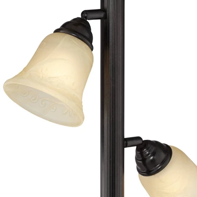 Regency Hill Ludo Rustic Vintage Torchiere Floor Lamp With Side Lights 72" Tall Bronze Crackle Adjustable Alabaster Glass For Living Room Reading Home - Image 3