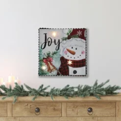 Northlight 12" LED Lighted 'Joy' Snowman Christmas Canvas Wall Art
