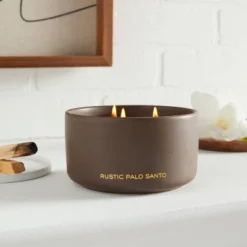 15oz Ceramic Jar 3-Wick Black Label Rustic Palo Santo Candle - Thresholdâ„¢