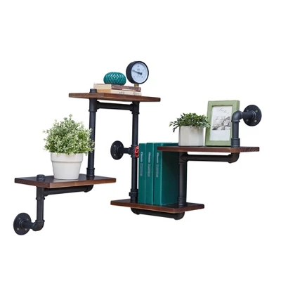 44.5" X 27.6" Tiered Horizontal Industrial Pipe Wall Shelf Brown/Black - Danya B. - Image 3