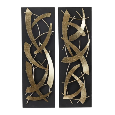 Set Of 2 Metal Abstract Dimensional Wall Decors With Wood Backing Gold - Olivia & May - Image 3