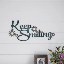 Metal Cutout- Keep Smiling Decorative Wall Sign-3D Word Art Home Accent Décor-Perfect For Modern Rustic Or Vintage Farmhouse Style By Lavish Home