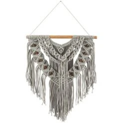 Cotton Macrame Intricately Weaved Wall Decor With Beaded Fringe Tassels - Olivia & May