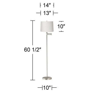 360 Lighting Modern Floor Lamp Swing Arm 60.5" Tall Brushed Nickel White Hardback Drum Shade For Living Room Reading Bedroom - Image 2