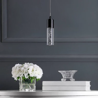 4.75" LED 1-Light Bolha Bubble Acrylic/Iron Minimalist Pendant Black - JONATHAN Y