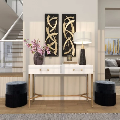 Set Of 2 Metal Abstract Dimensional Wall Decors With Wood Backing Gold - Olivia & May - Image 5