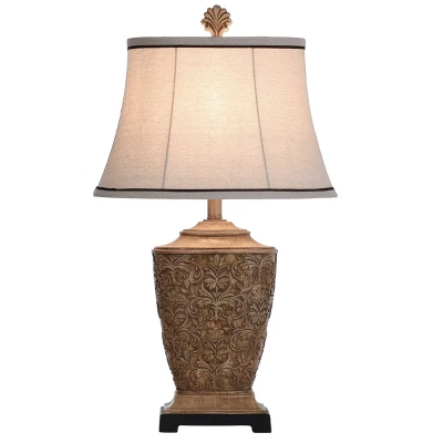 Tortola Carved Cream Table Lamp With Natural Softback Fabric Shade - StyleCraft - Image 2
