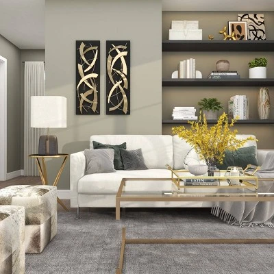 Set Of 2 Metal Abstract Dimensional Wall Decors With Wood Backing Gold - Olivia & May - Image 13