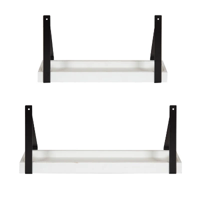 (Set Of 2) 5" X 10" Sudbury Wood And Metal Wall Shelf Set White/Black - Kate & Laurel All Things Decor - Image 2