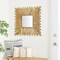 Metal Leaf Radial Wall Mirror Brown - Olivia & May