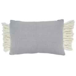 Saro Lifestyle Chunky Fringe Pillow - Poly Filled, 16"x23" Oblong, Grey