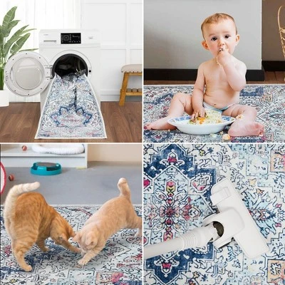 Trinity Washable Vintage Bohemian Floral Print Area Rug - Image 4