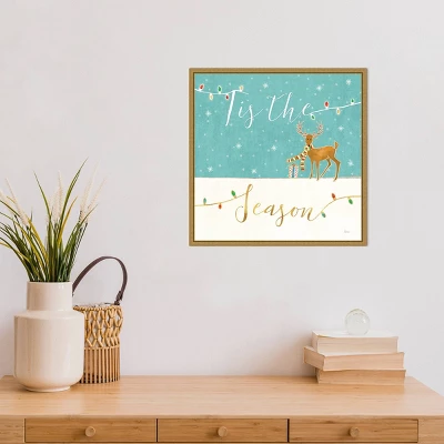 16" X 16" Tis The Season Christmas Reindeer By Veronique Charron Framed Canvas Wall Art - Amanti Art - Image 5