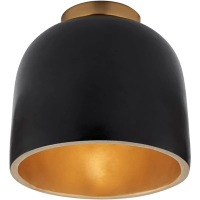 Possini Euro Design Merrick Modern Industrial Ceiling Light Flush Mount Fixture 9" Wide Black Gold For Bedroom Kitchen Living Room Hallway Bathroom - Image 4
