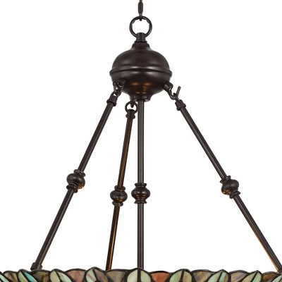 Robert Louis Tiffany Bronze Pendant Chandelier 20" Wide Rustic Peacock Stained Art Glass 3-Light Fixture For Dining Room House Kitchen Island Entryway - Image 4