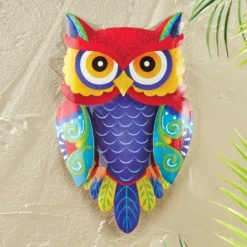 Collections Etc Hanging Colorful Owl Metal Wall Sculpture Decor 6.63" X 1.12" X 10.75" Purple