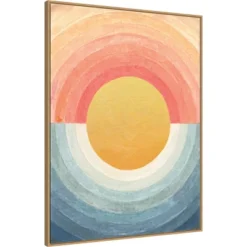 32" X 42" Retro Vibes Abstract Sun By Danhui Nai Framed Canvas Wall Art Print - Amanti Art