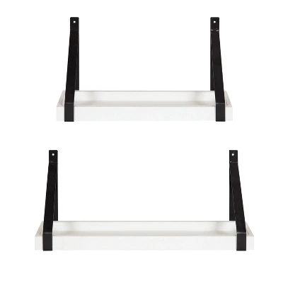 (Set Of 2) 5" X 10" Sudbury Wood And Metal Wall Shelf Set White/Black - Kate & Laurel All Things Decor