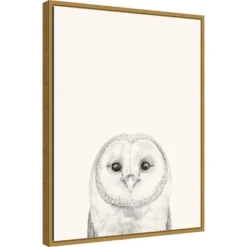 18" X 24" Animal Mug III Owl By Victoria Borges Framed Canvas Wall Art Gold - Amanti Art