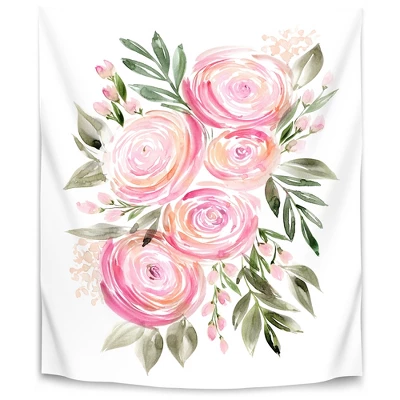 Watercolor Ranunculus In Pink By Blursbyai Wall Tapestry - Americanflat - Image 4