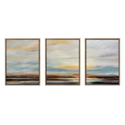 (Set Of 3) 18" X 24" Sylvie Carolina Sunset Framed Canvas By Mary Sparrow Gold - Kate & Laurel All Things Decor