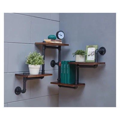 44.5" X 27.6" Tiered Horizontal Industrial Pipe Wall Shelf Brown/Black - Danya B. - Image 6