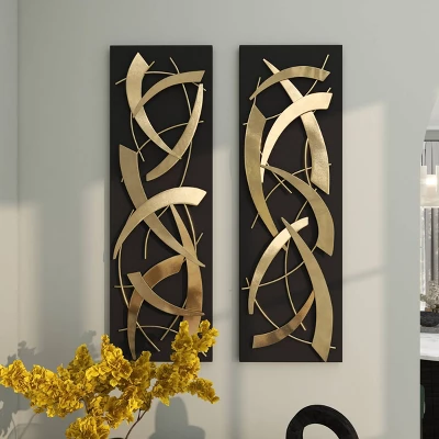 Set Of 2 Metal Abstract Dimensional Wall Decors With Wood Backing Gold - Olivia & May - Image 10