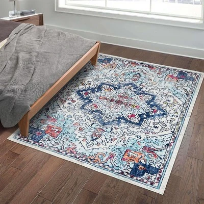 Trinity Washable Vintage Bohemian Floral Print Area Rug