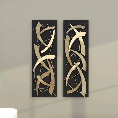 Set Of 2 Metal Abstract Dimensional Wall Decors With Wood Backing Gold - Olivia & May - Image 11