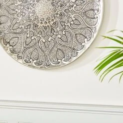 Metal Plate Wall Decor With Embossed Details Silver - Olivia & May