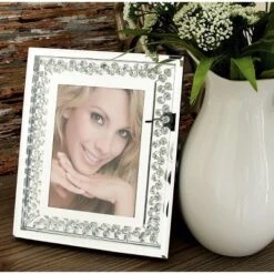 5" X 7" Glass Mirrored Photo Frame With Floating Crystals Silver - Olivia & May