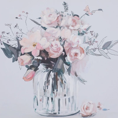 Canvas Floral Handmade Bouquet Framed Wall Art With Gold Frame Pink - Olivia & May - Image 4