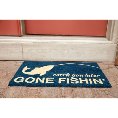 1'4" X 2'4" Catch You Later, Gone Fishin' Indoor/Outdoor Coir Doormat Blue/Beige - Entryways - Image 4