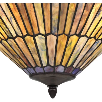 Robert Louis Tiffany Bronze Pendant Chandelier 20" Wide Rustic Peacock Stained Art Glass 3-Light Fixture For Dining Room House Kitchen Island Entryway - Image 3