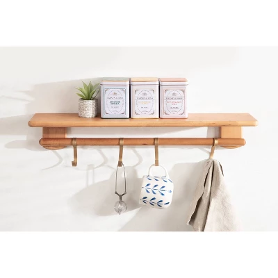 27" X 7" Alta Decorative Wall Shelf With Hooks Natural - Kate & Laurel All Things Decor - Image 6