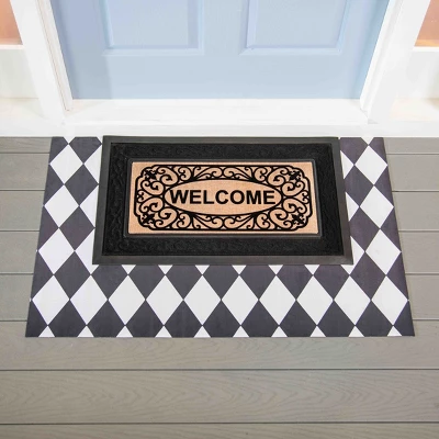 Evergreen Diamond Black And White Layering Mat 11.5 X 9.5 Inches Indoor And Outdoor Decor