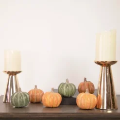 Northlight Set Of 6 Boxed Orange And Green Pumpkin Thanksgiving Decorations