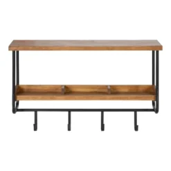 24" X 15" Oddell Wood Wall Shelf With Hooks Rustic Brown - Kate & Laurel All Things Decor