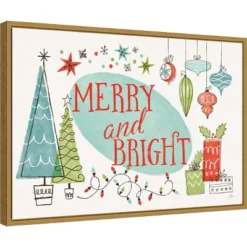 23" X 16" Merry And Bright Christmas Tree By Janelle Penner Framed Canvas Wall Art - Amanti Art