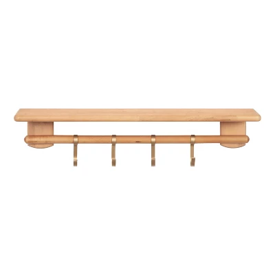 27" X 7" Alta Decorative Wall Shelf With Hooks Natural - Kate & Laurel All Things Decor