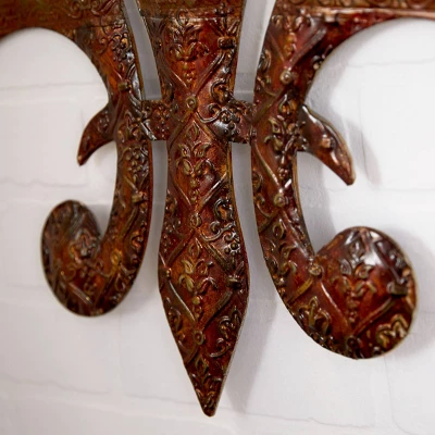 Metal Fleur De Lis Wall Decor With Perforated Details Brown - Olivia & May - Image 2