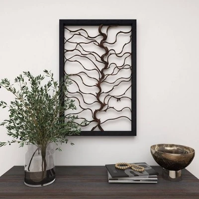Wood Tree Branch Wall Decor With Black Frame Brown - Olivia & May - Image 7