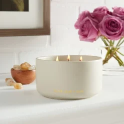 15oz Ceramic Jar 3-Wick Black Label Olive Leaf And Oud Candle - Thresholdâ„¢